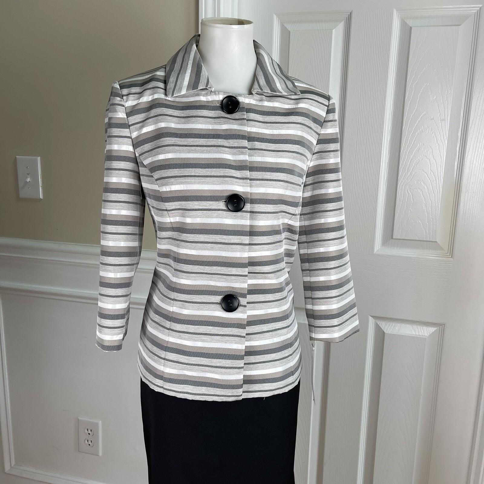New DANILLO Women 2PC Black Beige Polyester Lined 3/4 Sleeves Skirt Suit Size 8