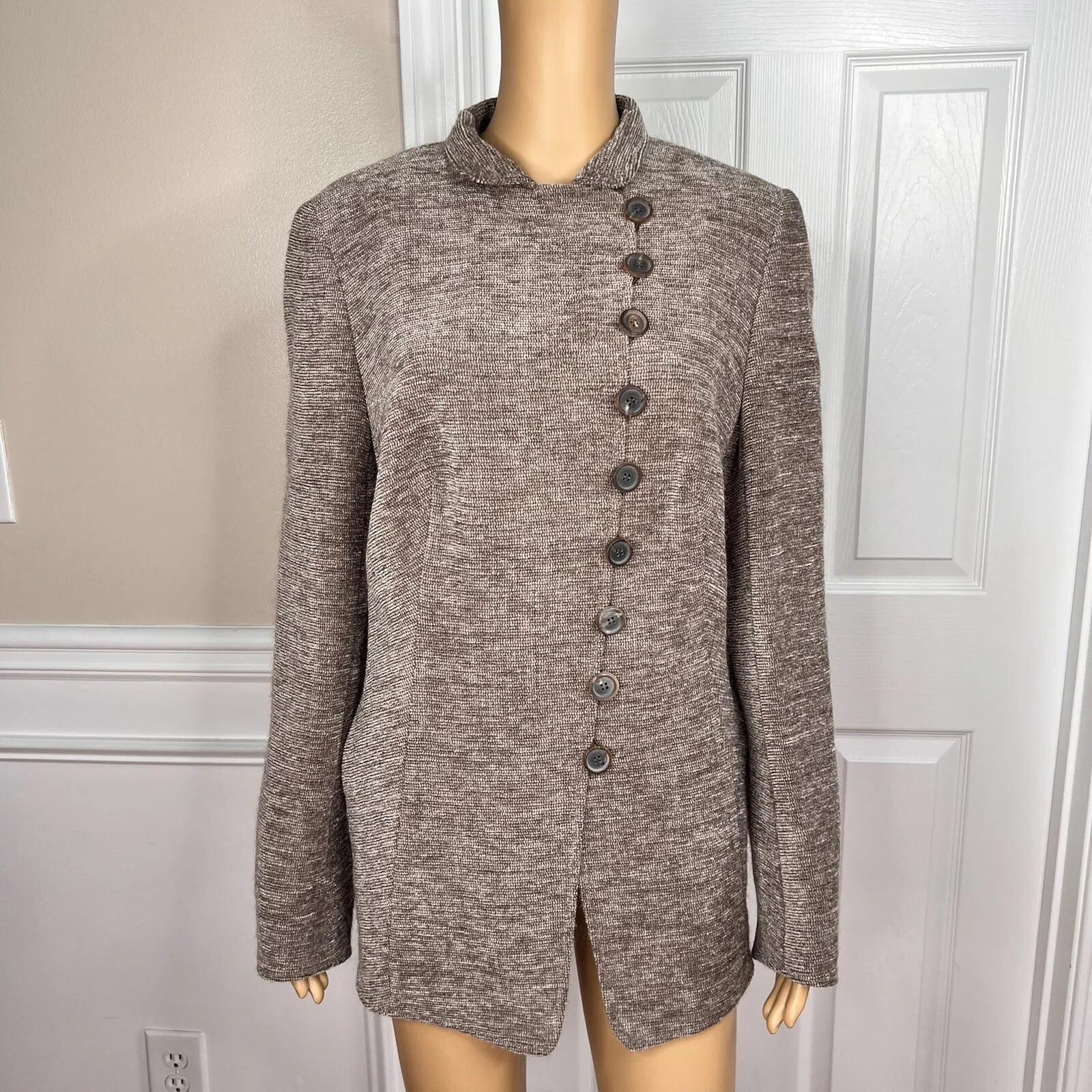 AKRIS 1PC Light Brown Wool Mohair Acrylic Nylon Lined Wrap Blazer Size 14
