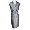 Calvin Klein Polyester Blend Skirt Suit 10 Silver Double Breasted Belted 2PC New