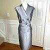 Calvin Klein Polyester Blend Skirt Suit 10 Silver Double Breasted Belted 2PC New