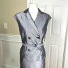 Calvin Klein Polyester Blend Skirt Suit 10 Silver Double Breasted Belted 2PC New