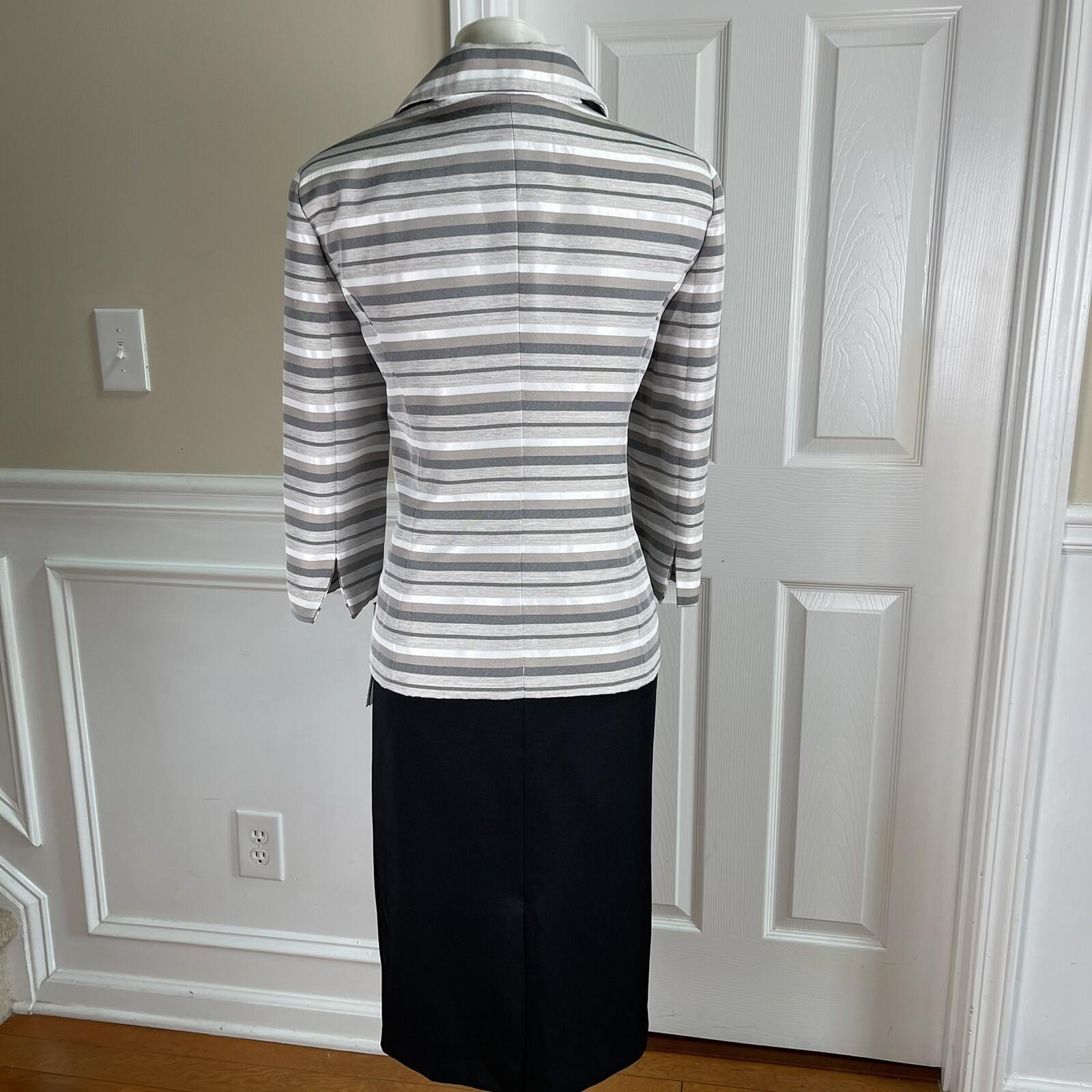 New DANILLO Women 2PC Black Beige Polyester Lined 3/4 Sleeves Skirt Suit Size 8