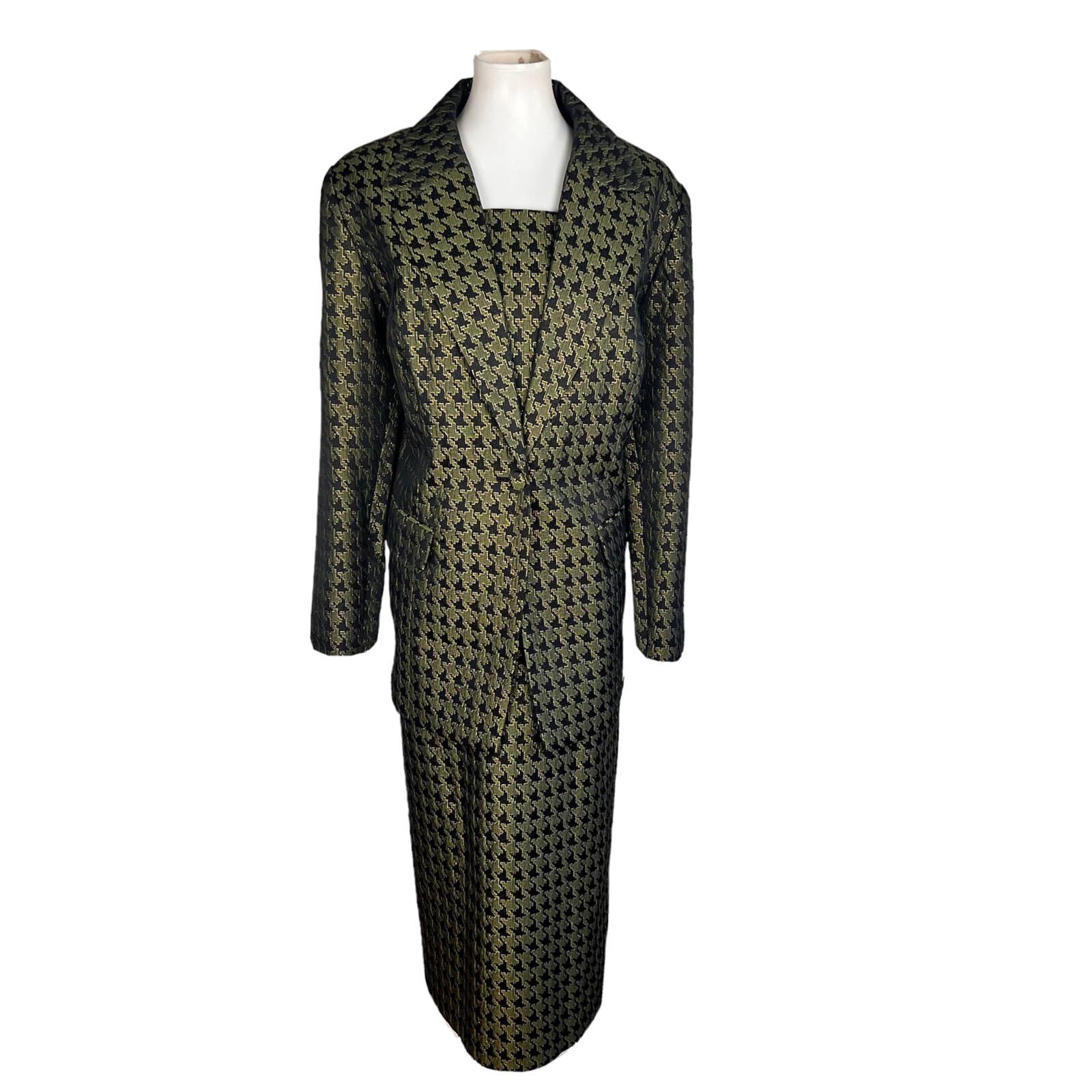 Terramina Polyester Skirt Suit Size 14W Green Black Metallic Women 2Piece New