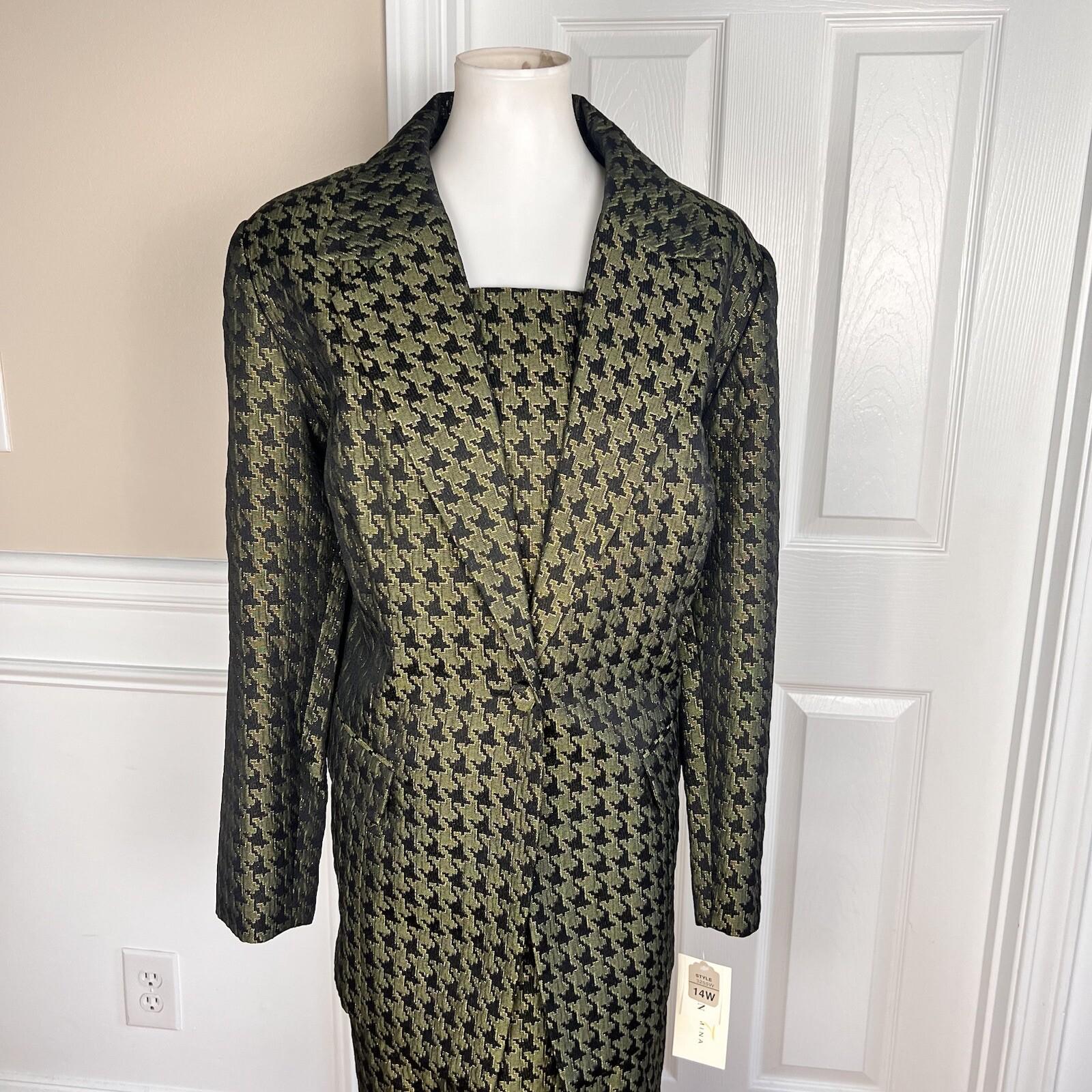 Terramina Polyester Skirt Suit Size 14W Green Black Metallic Women 2Piece New