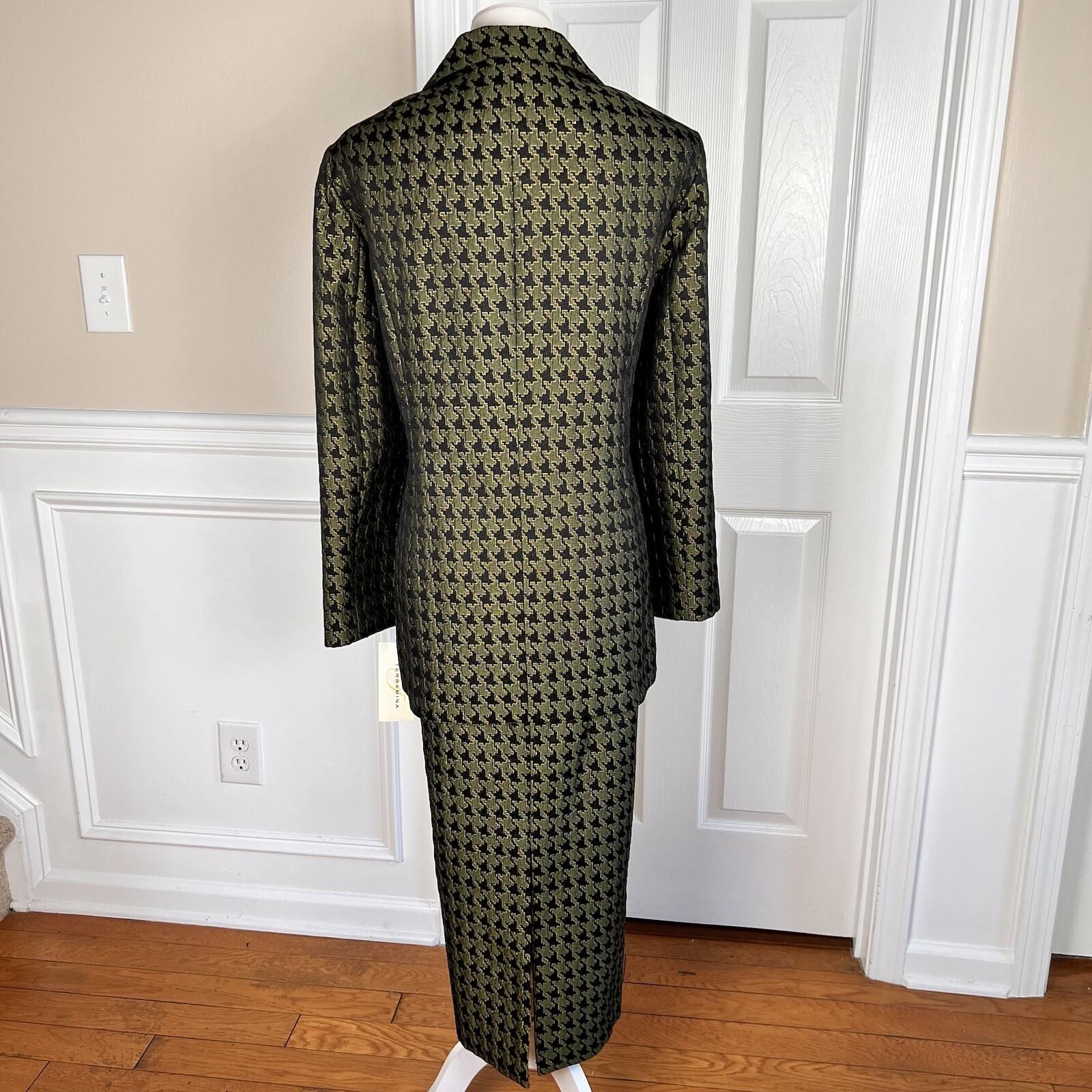 Terramina Polyester Skirt Suit Size 14W Green Black Metallic Women 2Piece New