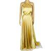 Blondie Nites Gold Maxi Gown Formal Size 9 Gold Crisscross Back Satin Romance Di