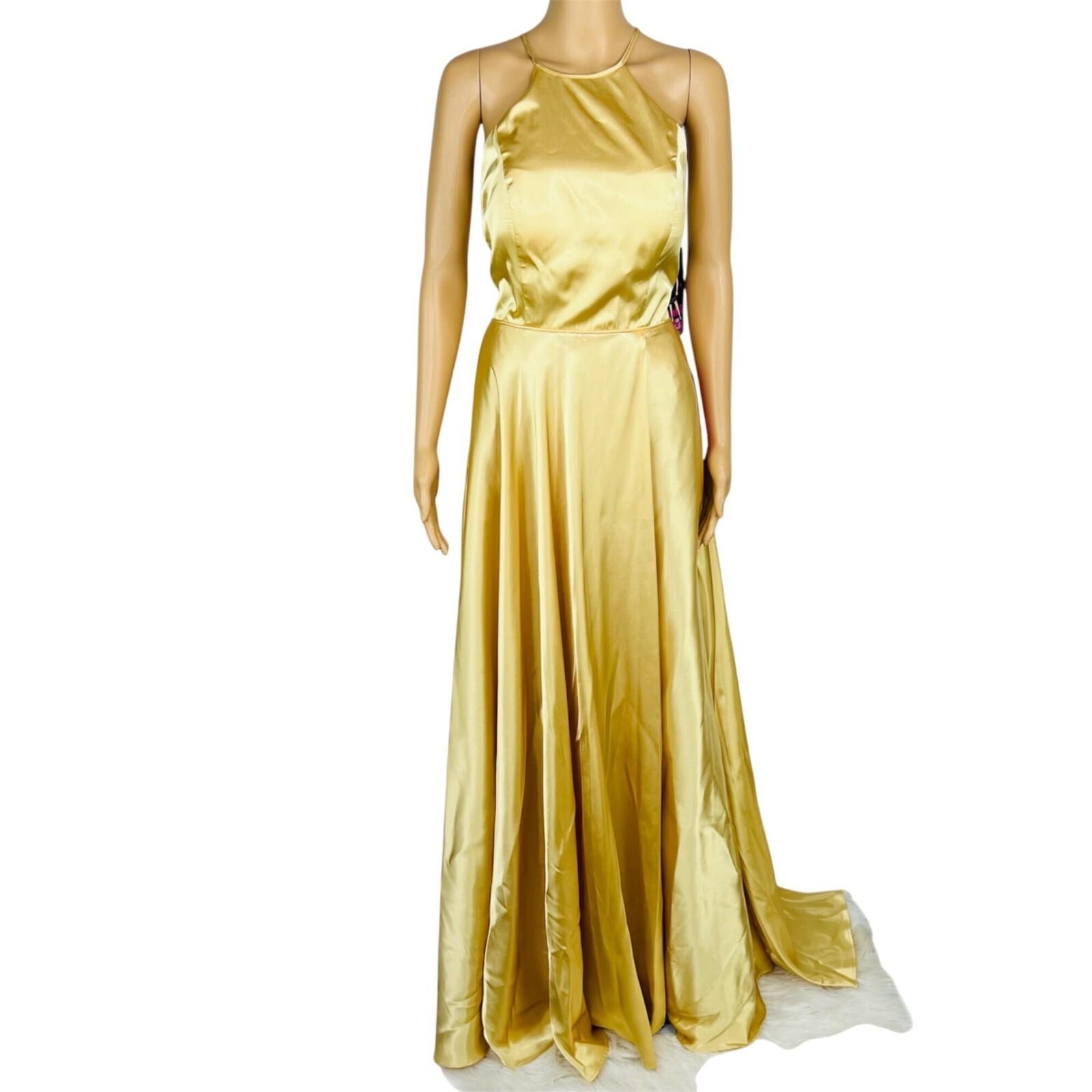 Blondie Nites Gold Maxi Gown Formal Size 9 Gold Crisscross Back Satin Romance Di