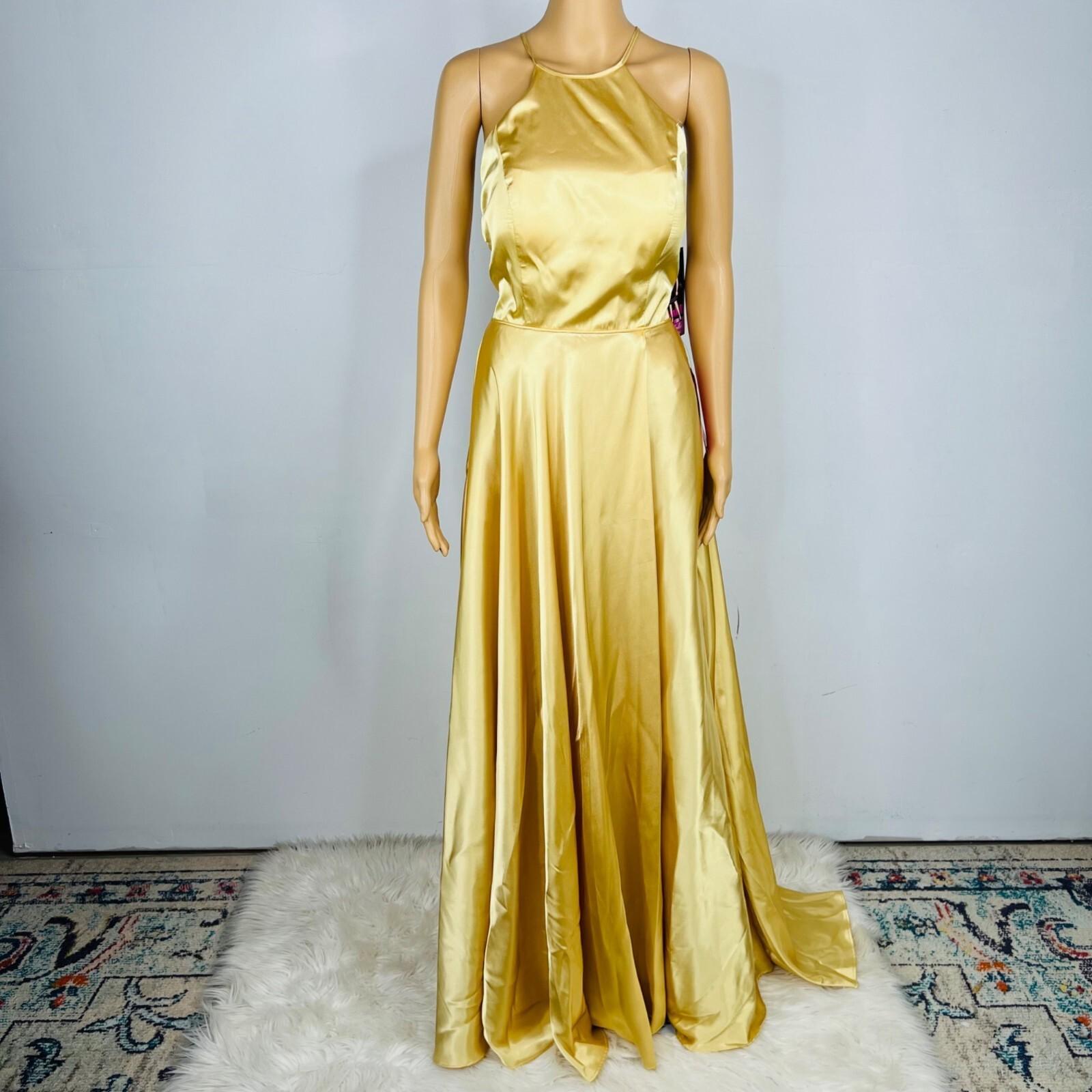Blondie Nites Gold Maxi Gown Formal Size 9 Gold Crisscross Back Satin Romance Di