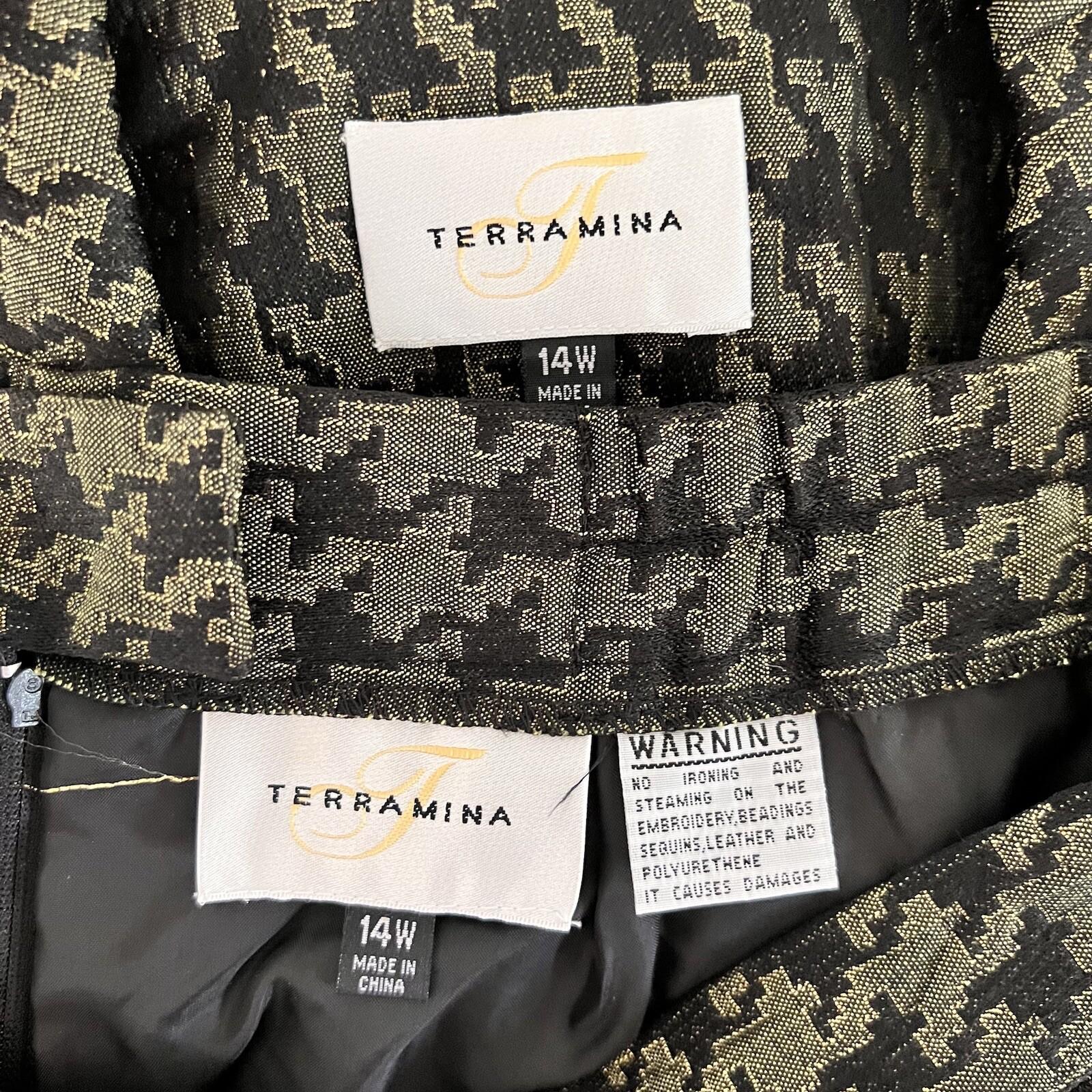 Terramina Polyester Skirt Suit Size 14W Green Black Metallic Women 2Piece New
