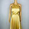 Blondie Nites Gold Maxi Gown Formal Size 9 Gold Crisscross Back Satin Romance Di