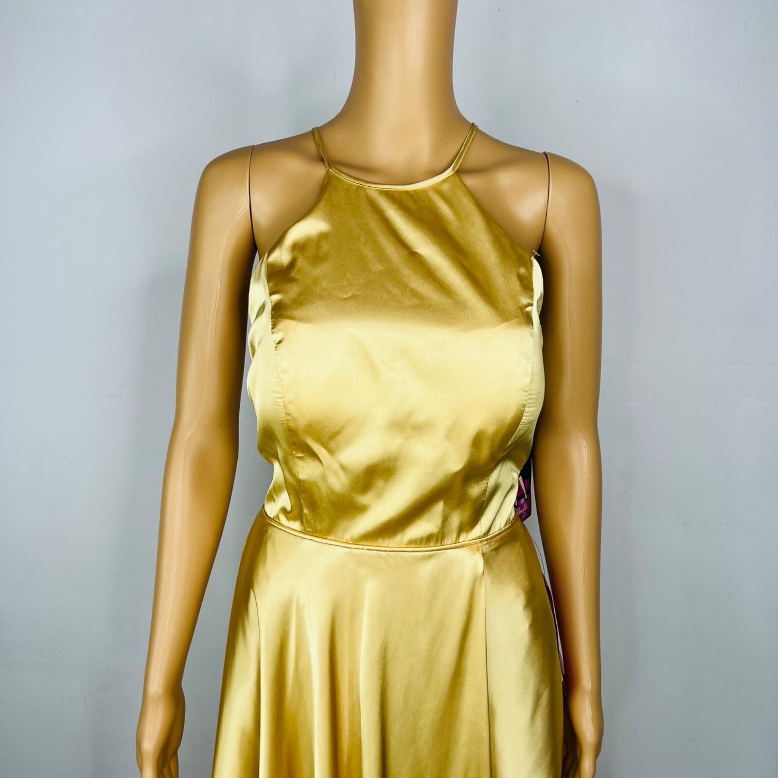Blondie Nites Gold Maxi Gown Formal Size 9 Gold Crisscross Back Satin Romance Di