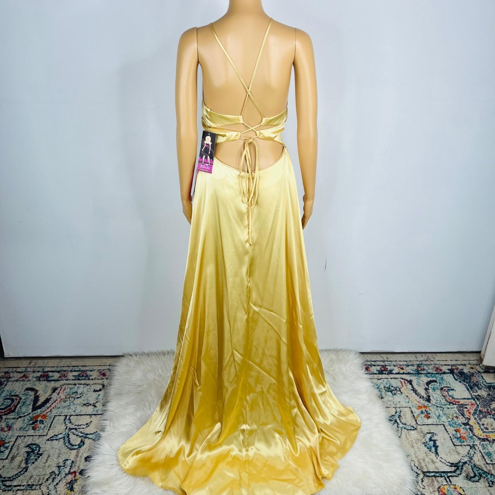 Blondie Nites Gold Maxi Gown Formal Size 9 Gold Crisscross Back Satin Romance Di