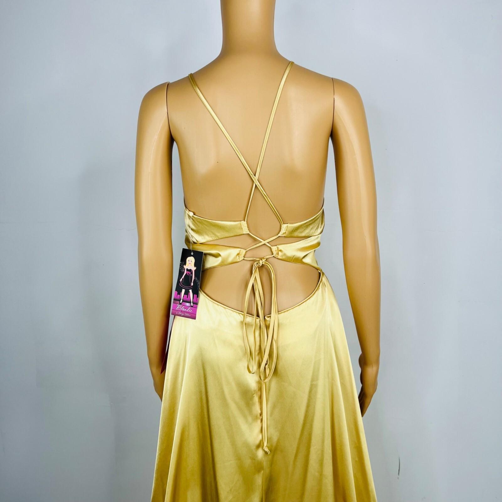 Blondie Nites Gold Maxi Gown Formal Size 9 Gold Crisscross Back Satin Romance Di