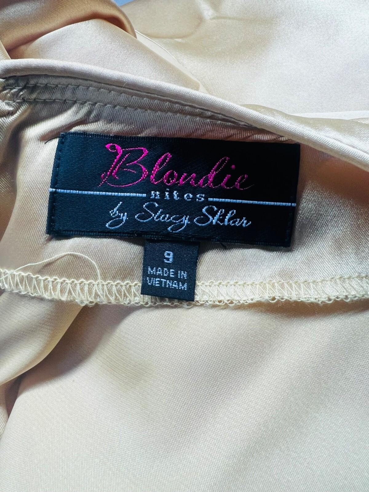 Blondie Nites Gold Maxi Gown Formal Size 9 Gold Crisscross Back Satin Romance Di