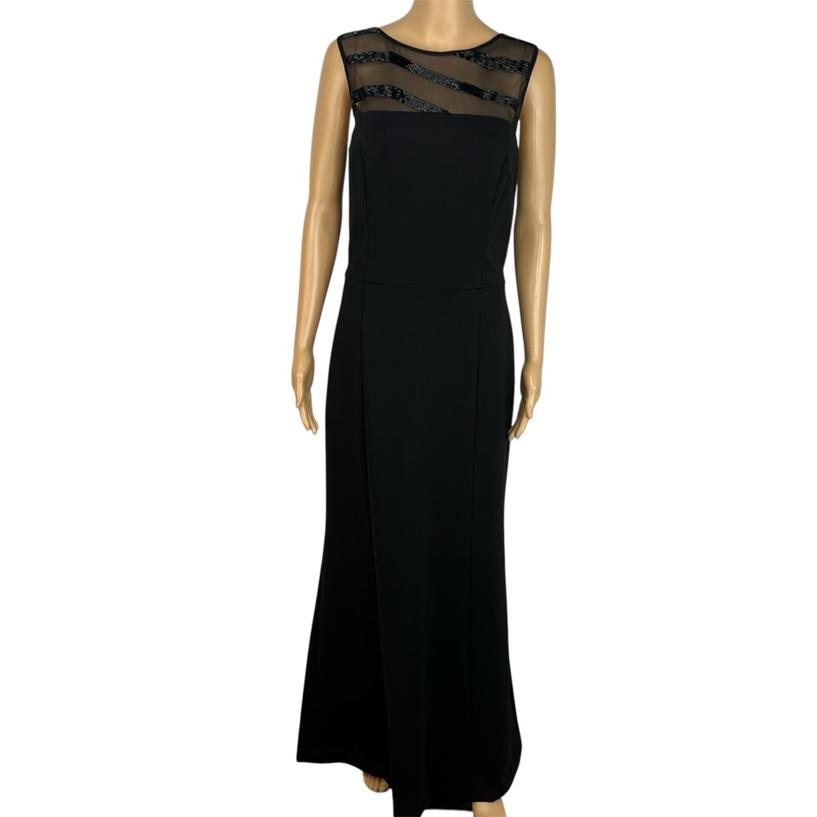 Lauren Ralph Lauren Maxi Ball Gown Dress Size 12 Black Black Sequin Mesh Stretch
