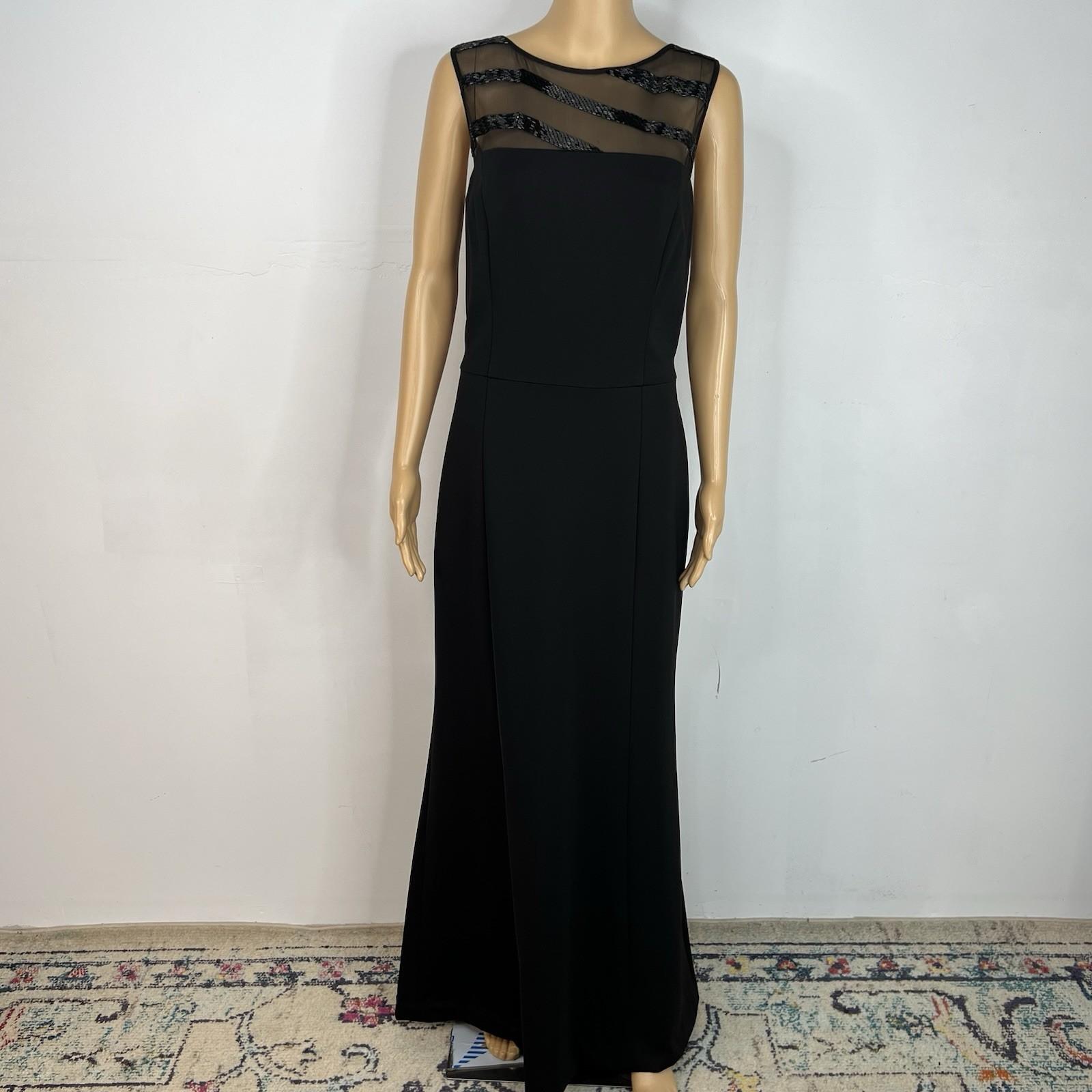 Lauren Ralph Lauren Maxi Ball Gown Dress Size 12 Black Black Sequin Mesh Stretch