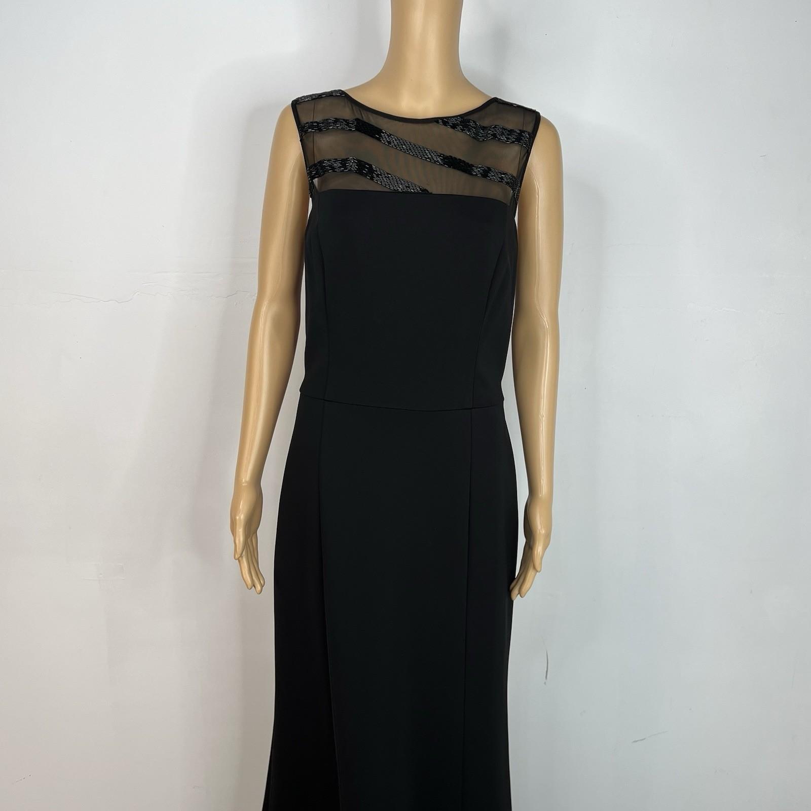 Lauren Ralph Lauren Maxi Ball Gown Dress Size 12 Black Black Sequin Mesh Stretch