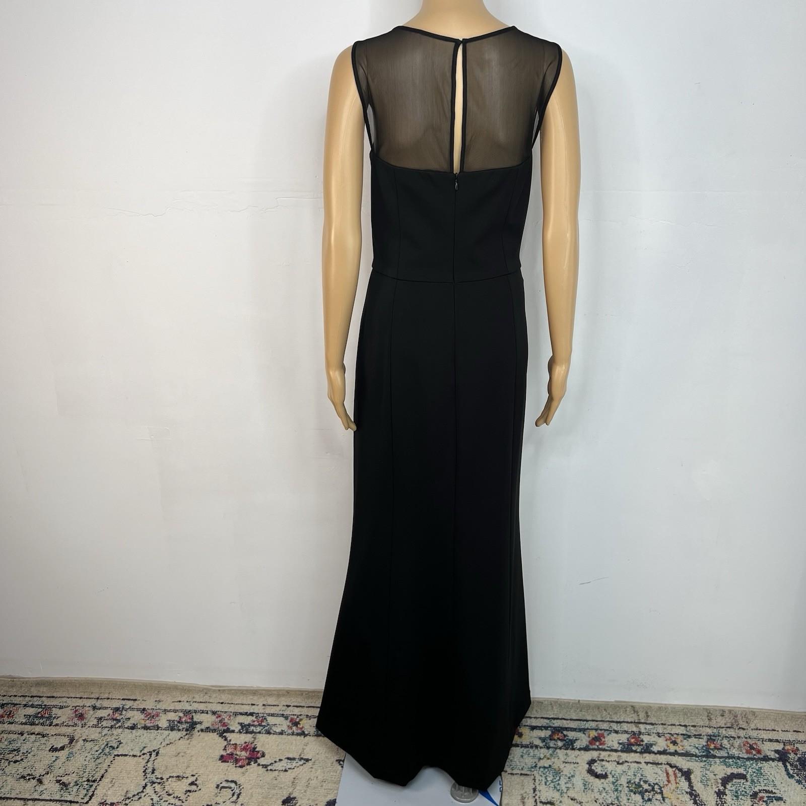 Lauren Ralph Lauren Maxi Ball Gown Dress Size 12 Black Black Sequin Mesh Stretch