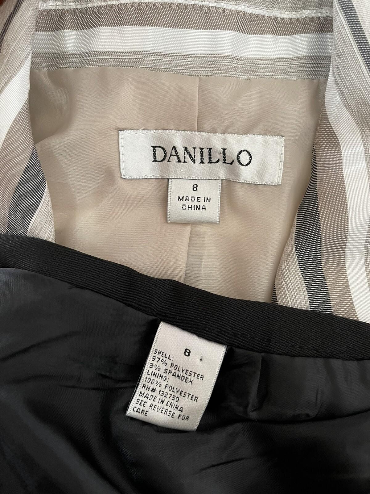 New DANILLO Women 2PC Black Beige Polyester Lined 3/4 Sleeves Skirt Suit Size 8