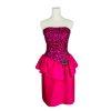 Mike Benet Polyester Prom Dress Size 8 Vintage Fuchsia Sequin Strapless Ruffle