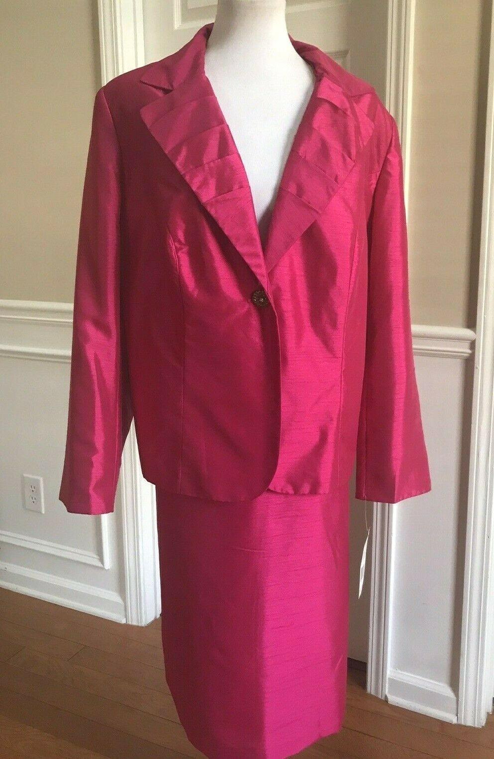 10-8511.jpg New LARRY LEVINE 2PC India Pink Fuchsia Polyester Skirt Suit Size 22W MSRP 0