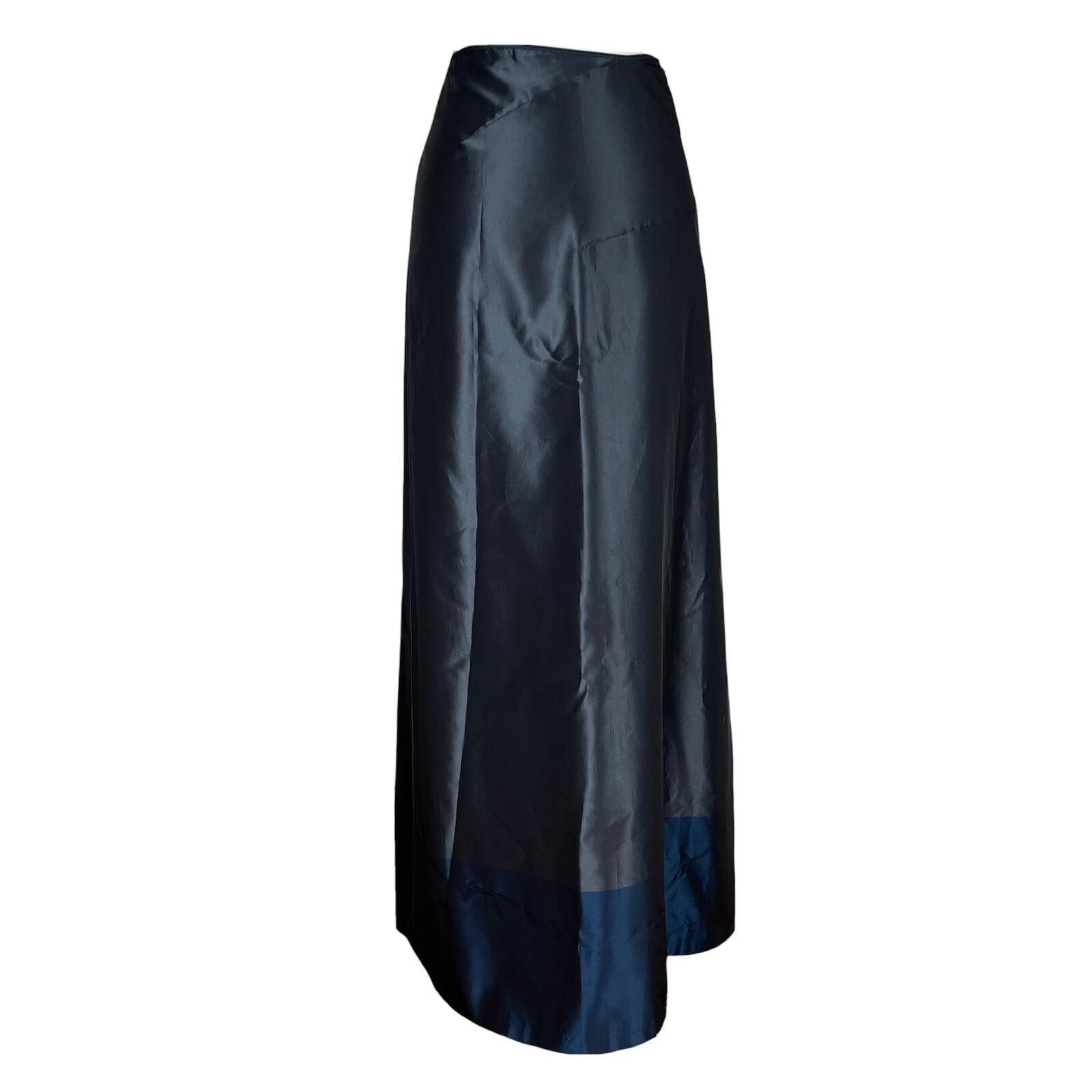 TAHARI Gray Blue Acetate Polyester Lined Maxi Evening Flare Wrap Skirt Size 10