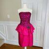 Mike Benet Polyester Prom Dress Size 8 Vintage Fuchsia Sequin Strapless Ruffle