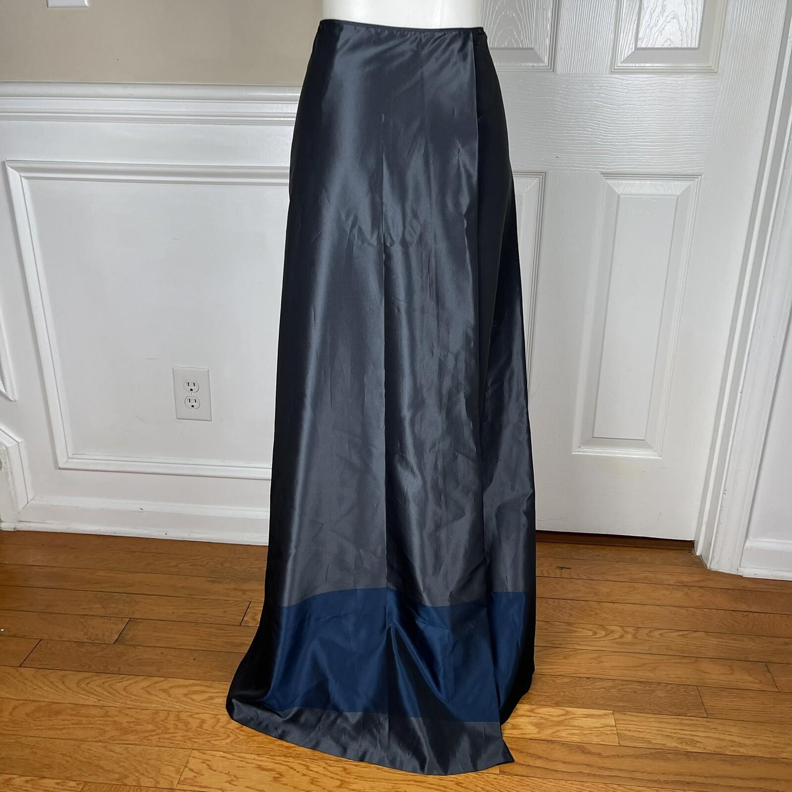TAHARI Gray Blue Acetate Polyester Lined Maxi Evening Flare Wrap Skirt Size 10
