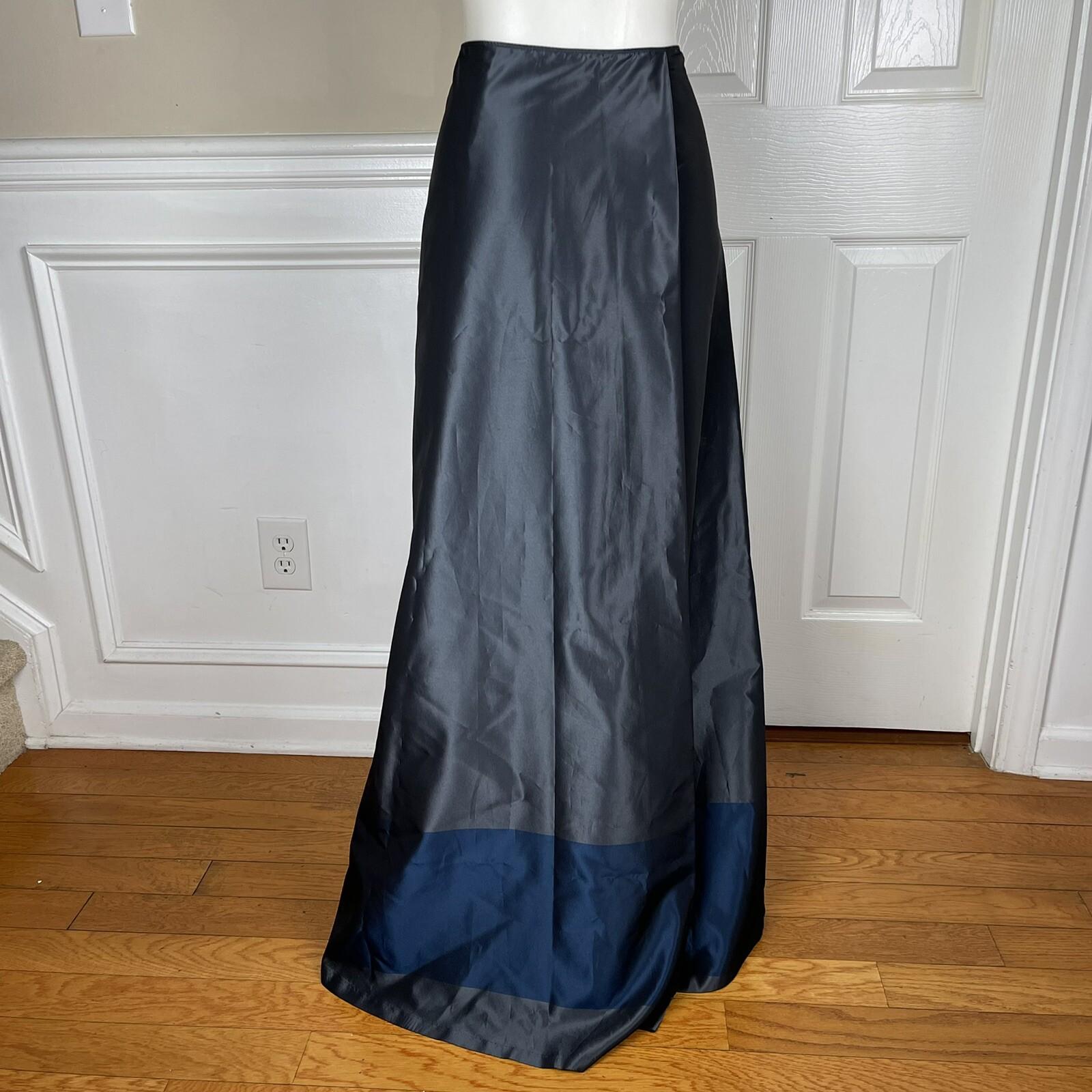 TAHARI Gray Blue Acetate Polyester Lined Maxi Evening Flare Wrap Skirt Size 10