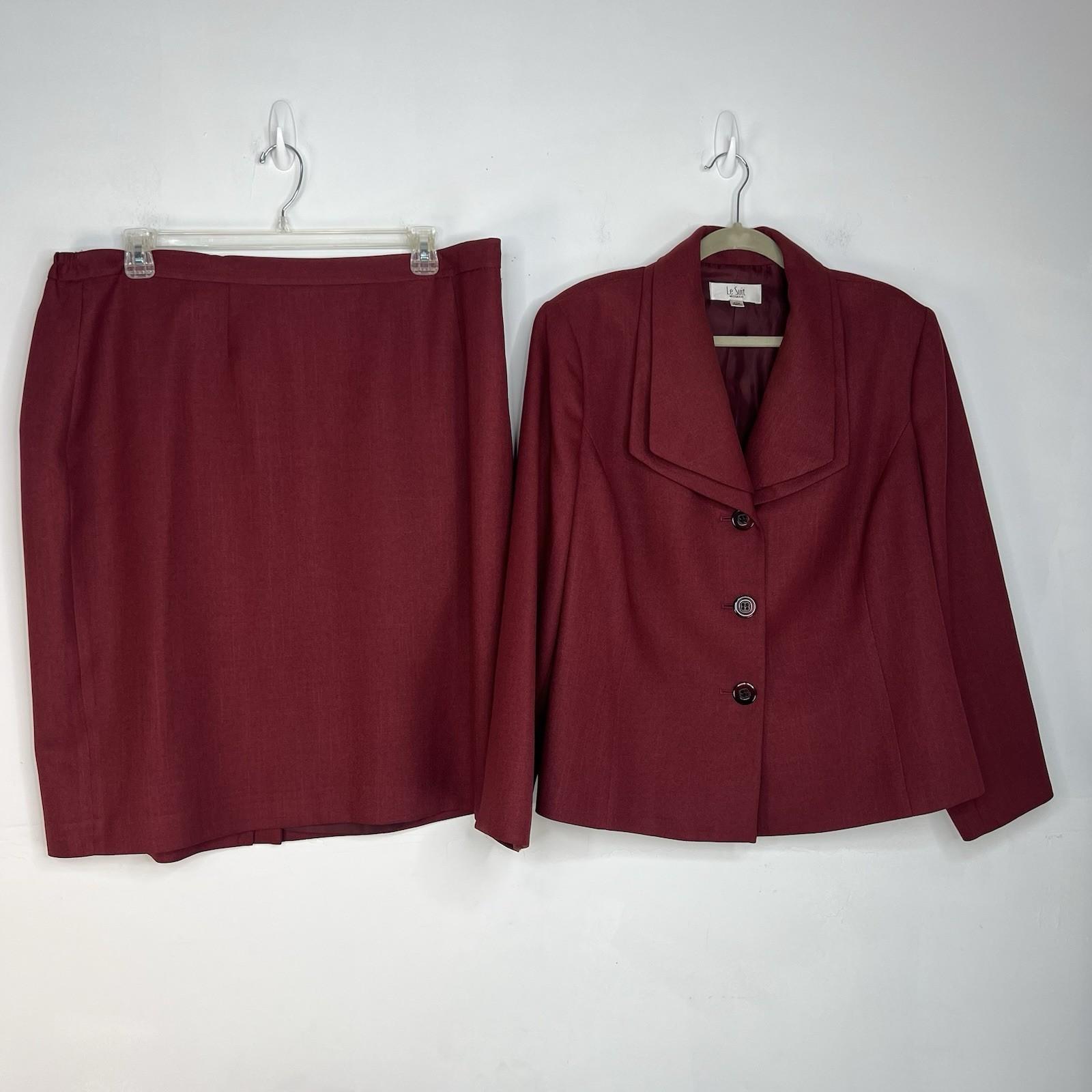 Le Suit 2PC Red Polyester Lined Shawl Collar Skirt Suit Size 20W Elegant Busines