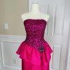 Mike Benet Polyester Prom Dress Size 8 Vintage Fuchsia Sequin Strapless Ruffle