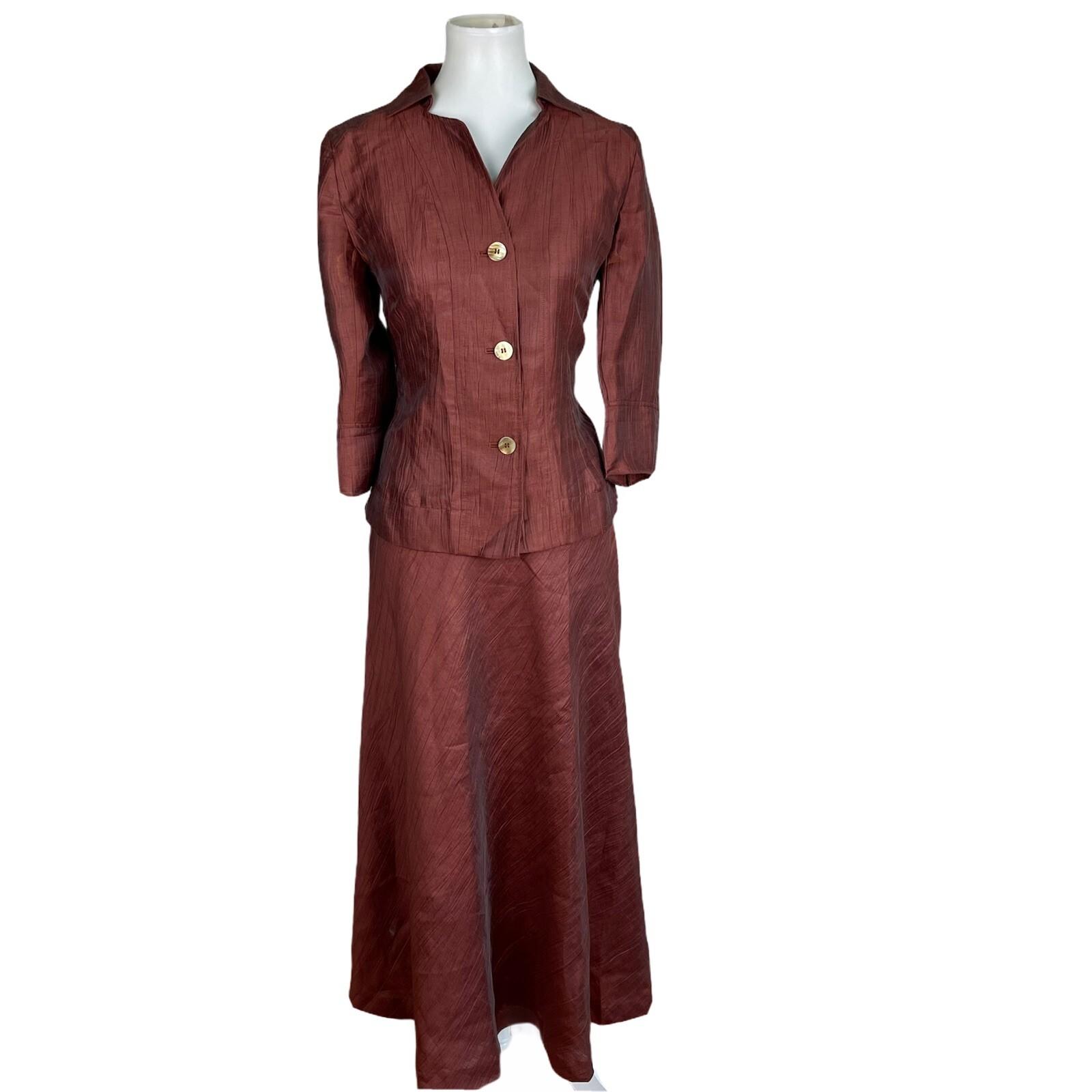 JONES NEW YORK Vintage 2PC Cinnamon Linen Blend Flared Skirt and Top Size 4