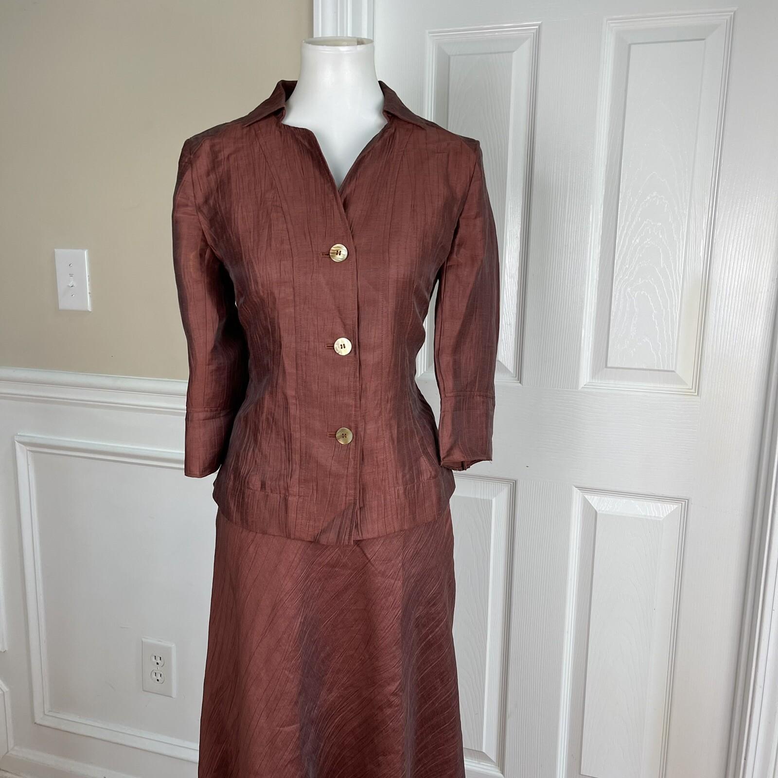 JONES NEW YORK Vintage 2PC Cinnamon Linen Blend Flared Skirt and Top Size 4