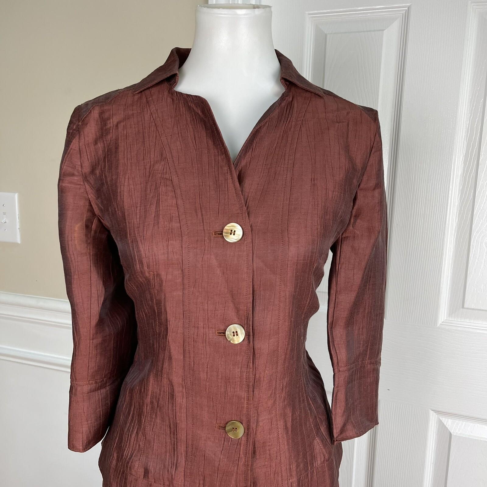 JONES NEW YORK Vintage 2PC Cinnamon Linen Blend Flared Skirt and Top Size 4