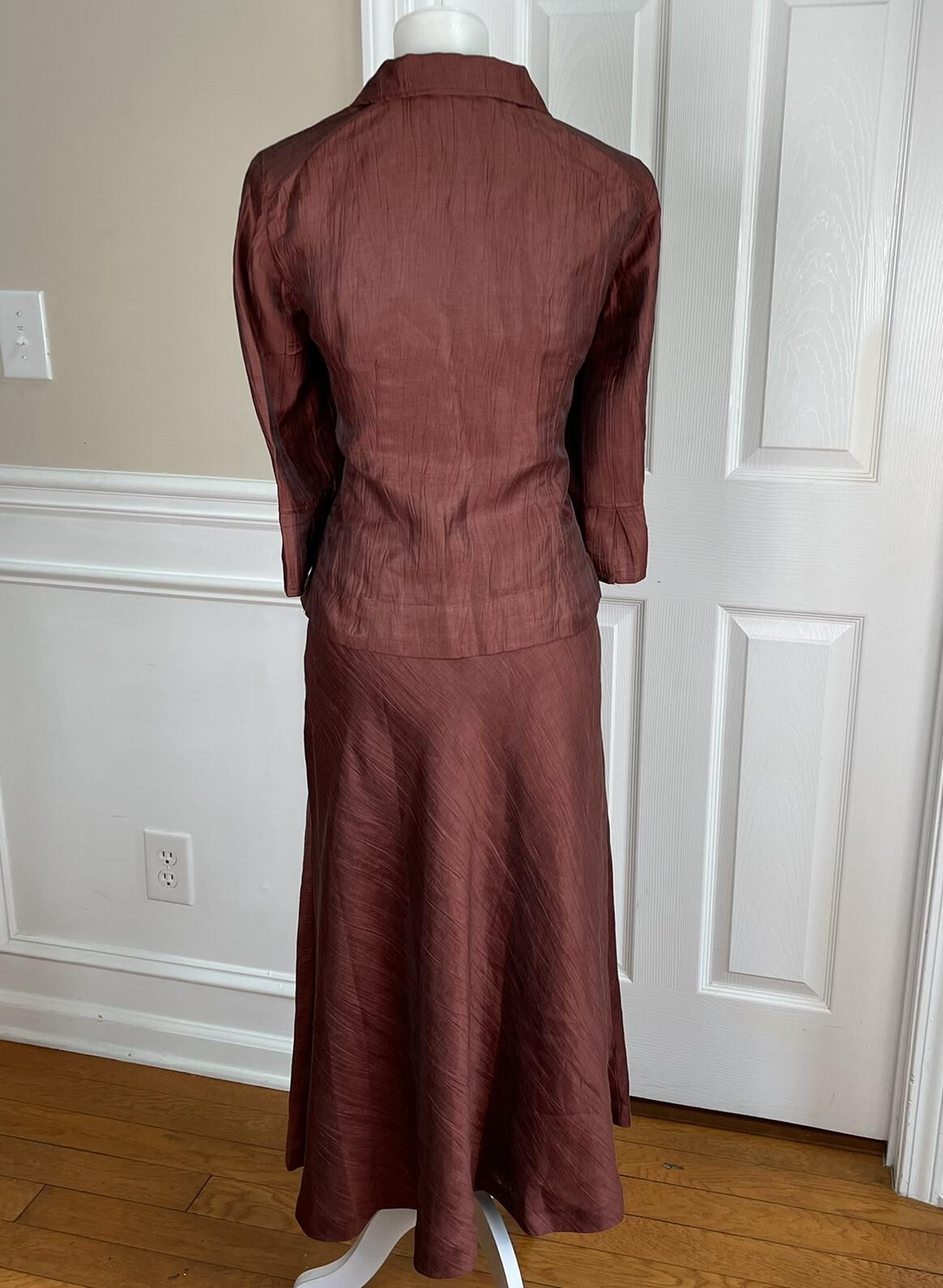 JONES NEW YORK Vintage 2PC Cinnamon Linen Blend Flared Skirt and Top Size 4
