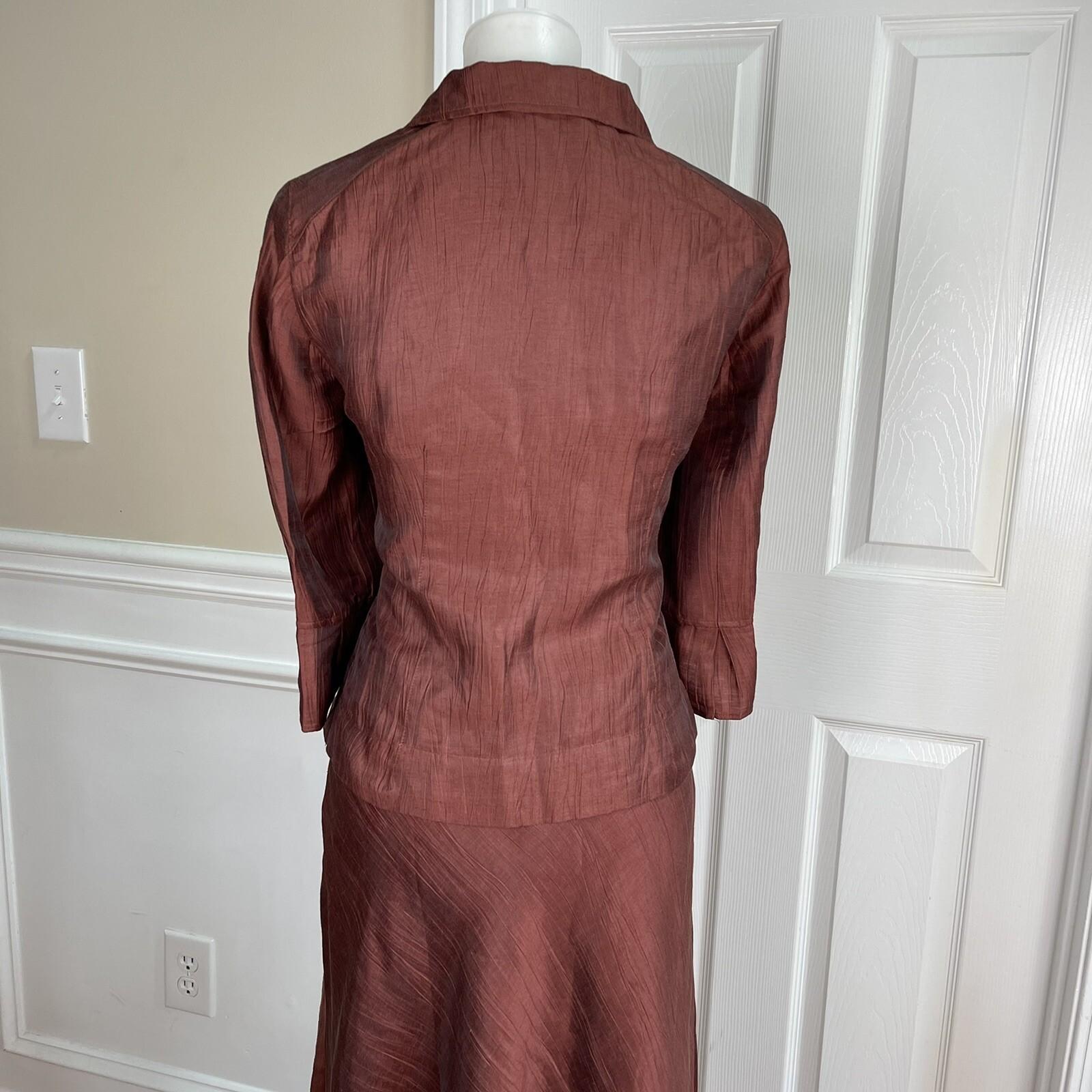 JONES NEW YORK Vintage 2PC Cinnamon Linen Blend Flared Skirt and Top Size 4