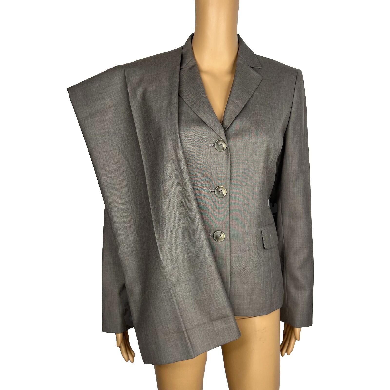 Nine West Women Polyester Rayon Pant Suit 6 Gray Lined Notch Collar Career 2PC