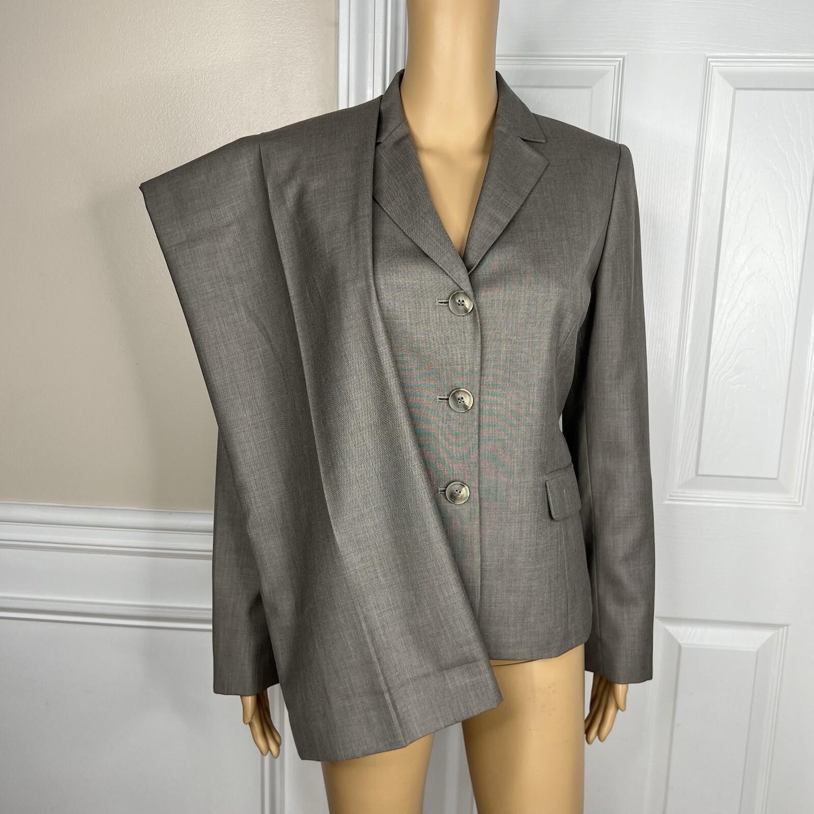 Nine West Women Polyester Rayon Pant Suit 6 Gray Lined Notch Collar Career 2PC