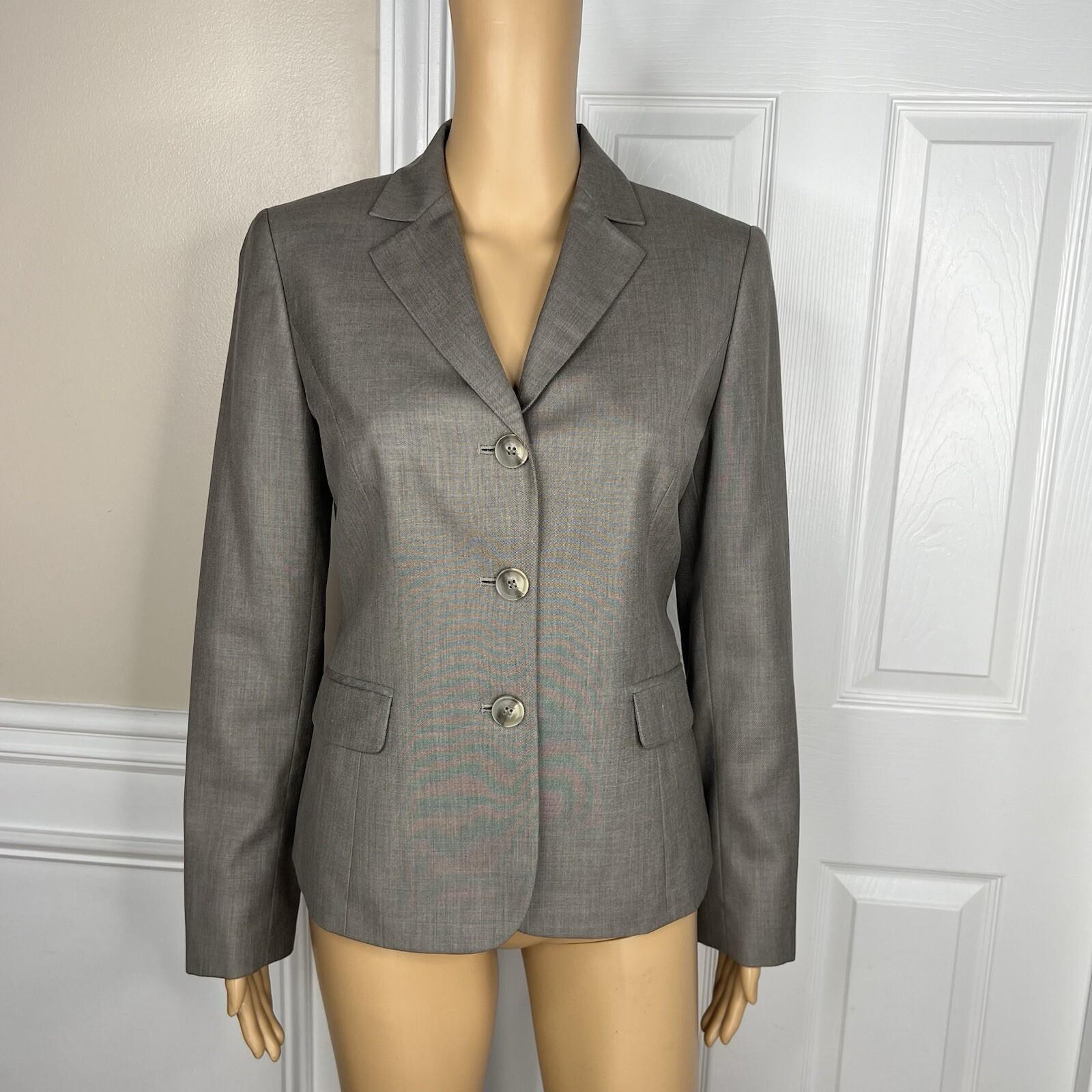 Nine West Women Polyester Rayon Pant Suit 6 Gray Lined Notch Collar Career 2PC