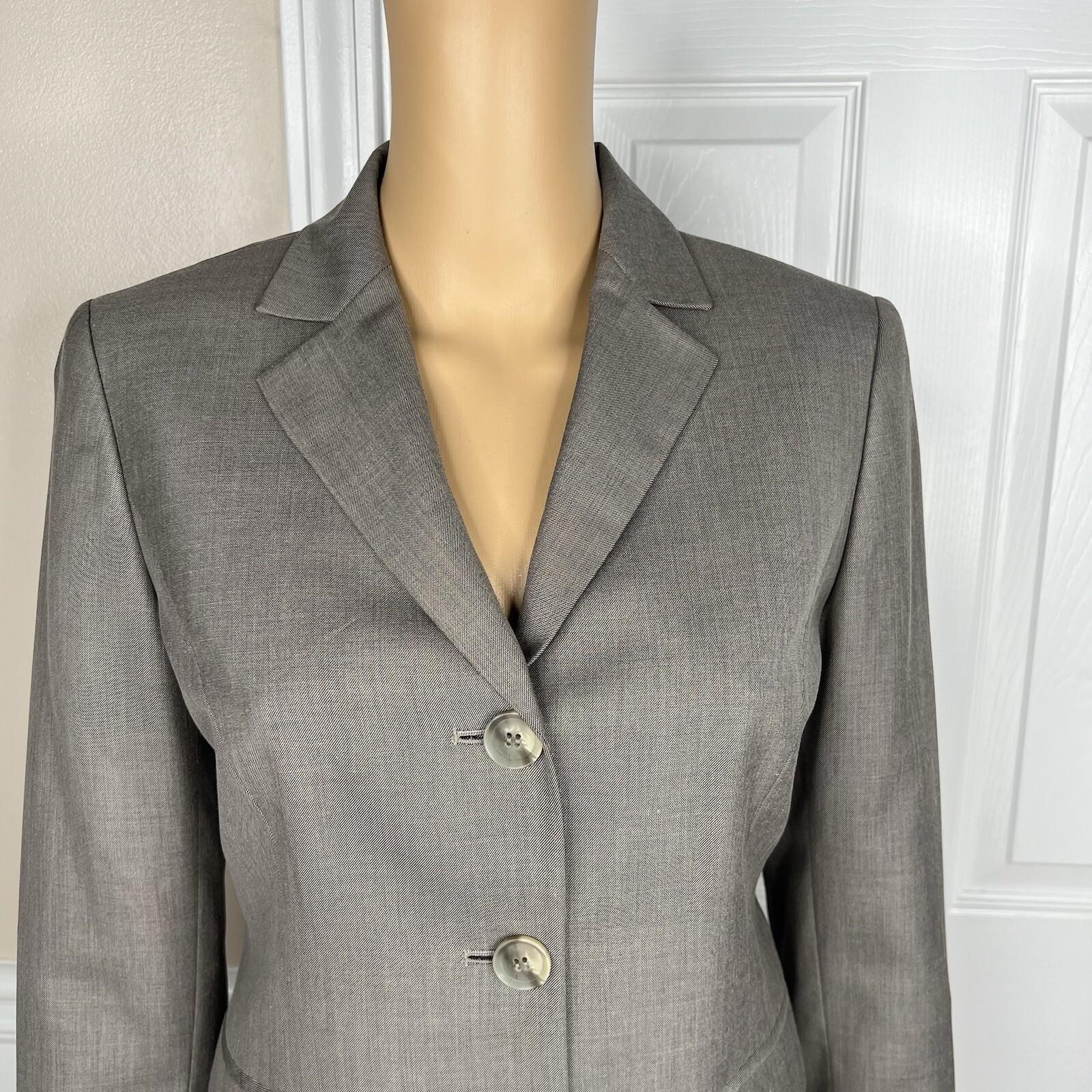 Nine West Women Polyester Rayon Pant Suit 6 Gray Lined Notch Collar Career 2PC