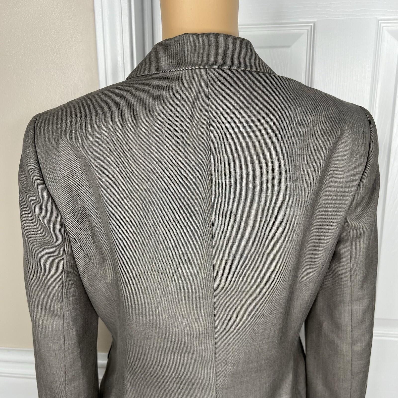 Nine West Women Polyester Rayon Pant Suit 6 Gray Lined Notch Collar Career 2PC