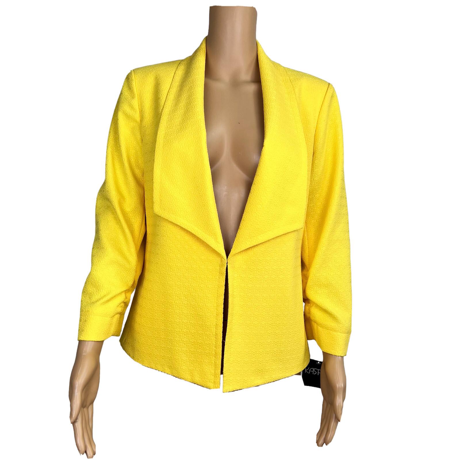 New KASPER Women Yellow Polyester Shawl Collar Blazer Size 8 MSRP 9
