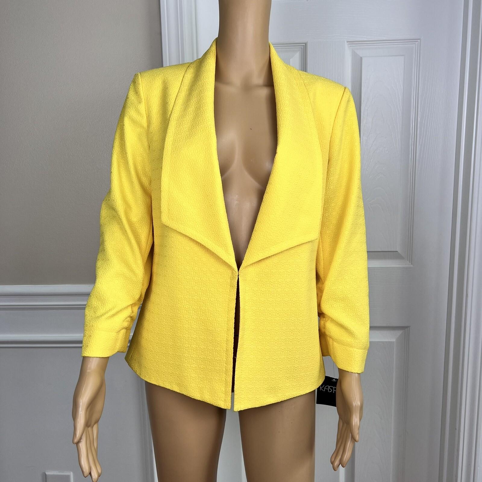 New KASPER Women Yellow Polyester Shawl Collar Blazer Size 8 MSRP 9