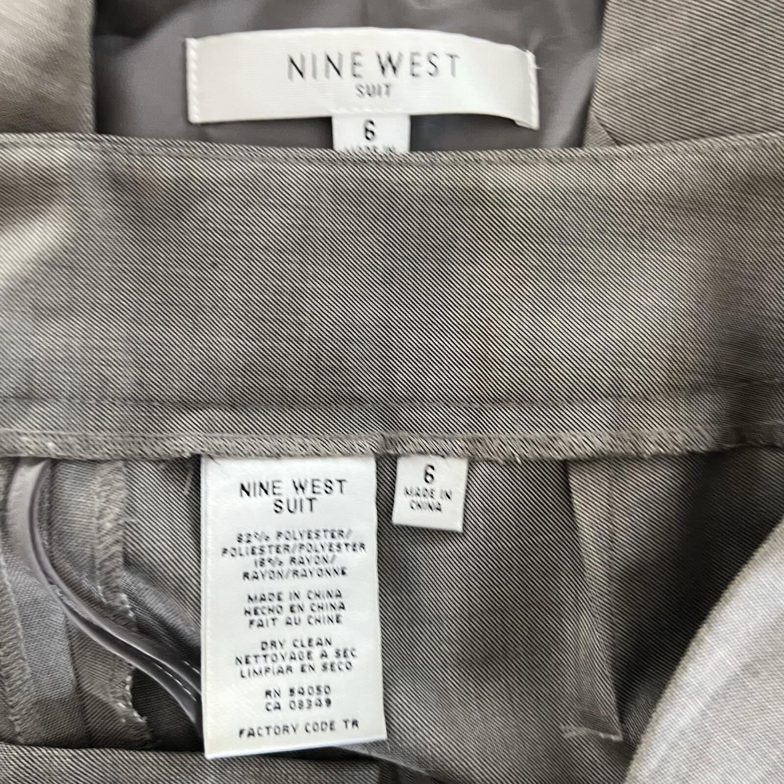 Nine West Women Polyester Rayon Pant Suit 6 Gray Lined Notch Collar Career 2PC