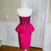 Mike Benet Polyester Prom Dress Size 8 Vintage Fuchsia Sequin Strapless Ruffle