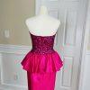 Mike Benet Polyester Prom Dress Size 8 Vintage Fuchsia Sequin Strapless Ruffle