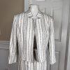 KASPER Women 2PC Off White Black Linen Viscose Belted Dress Suit Size 8