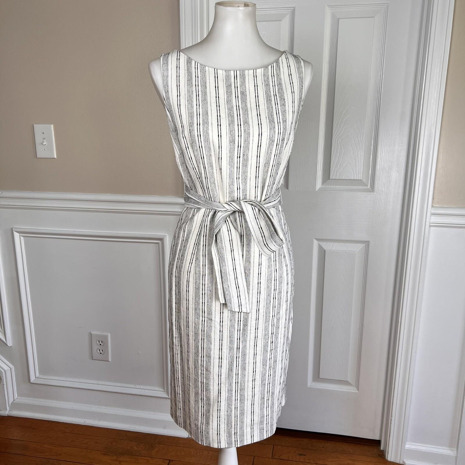 KASPER Women 2PC Off White Black Linen Viscose Belted Dress Suit Size 8