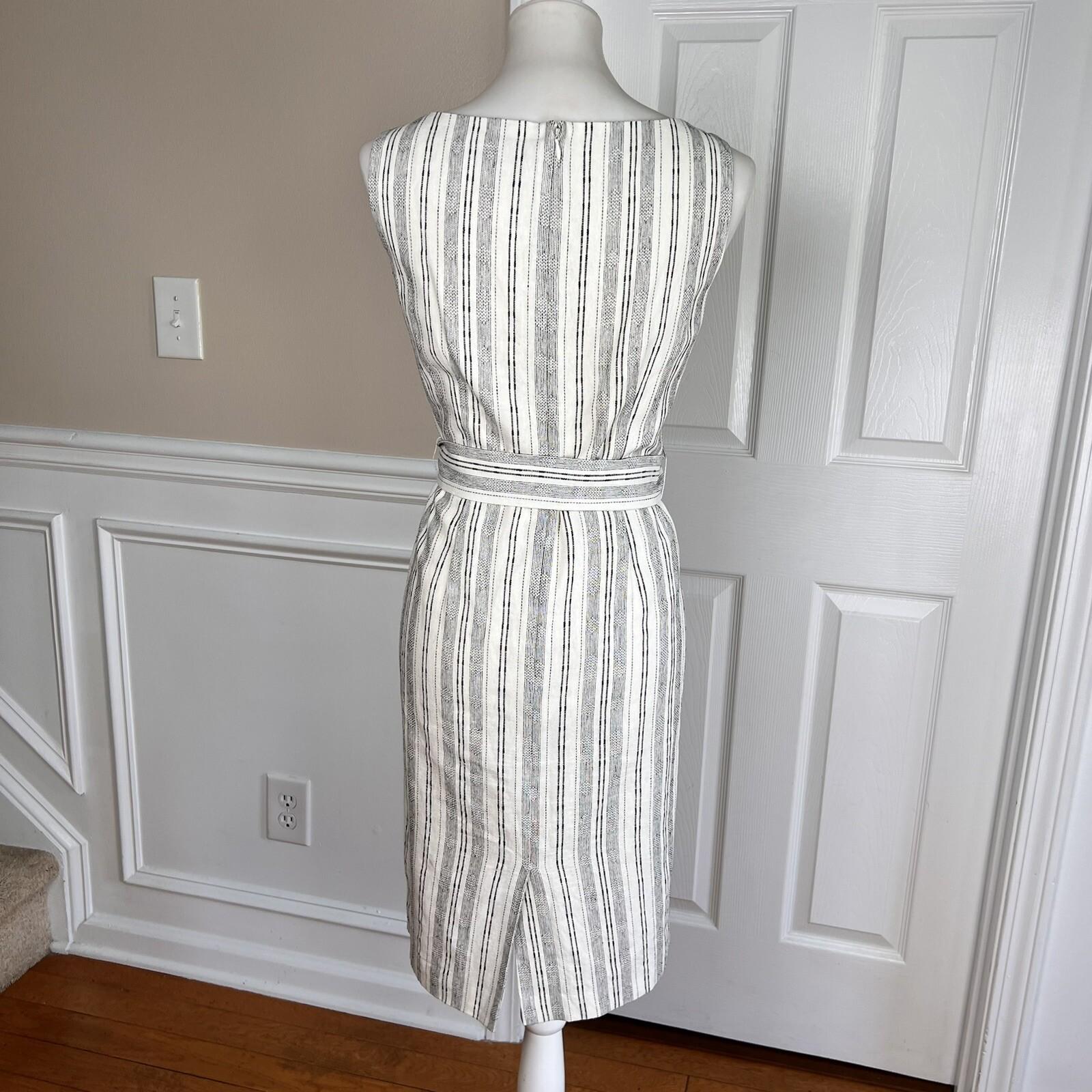 KASPER Women 2PC Off White Black Linen Viscose Belted Dress Suit Size 8