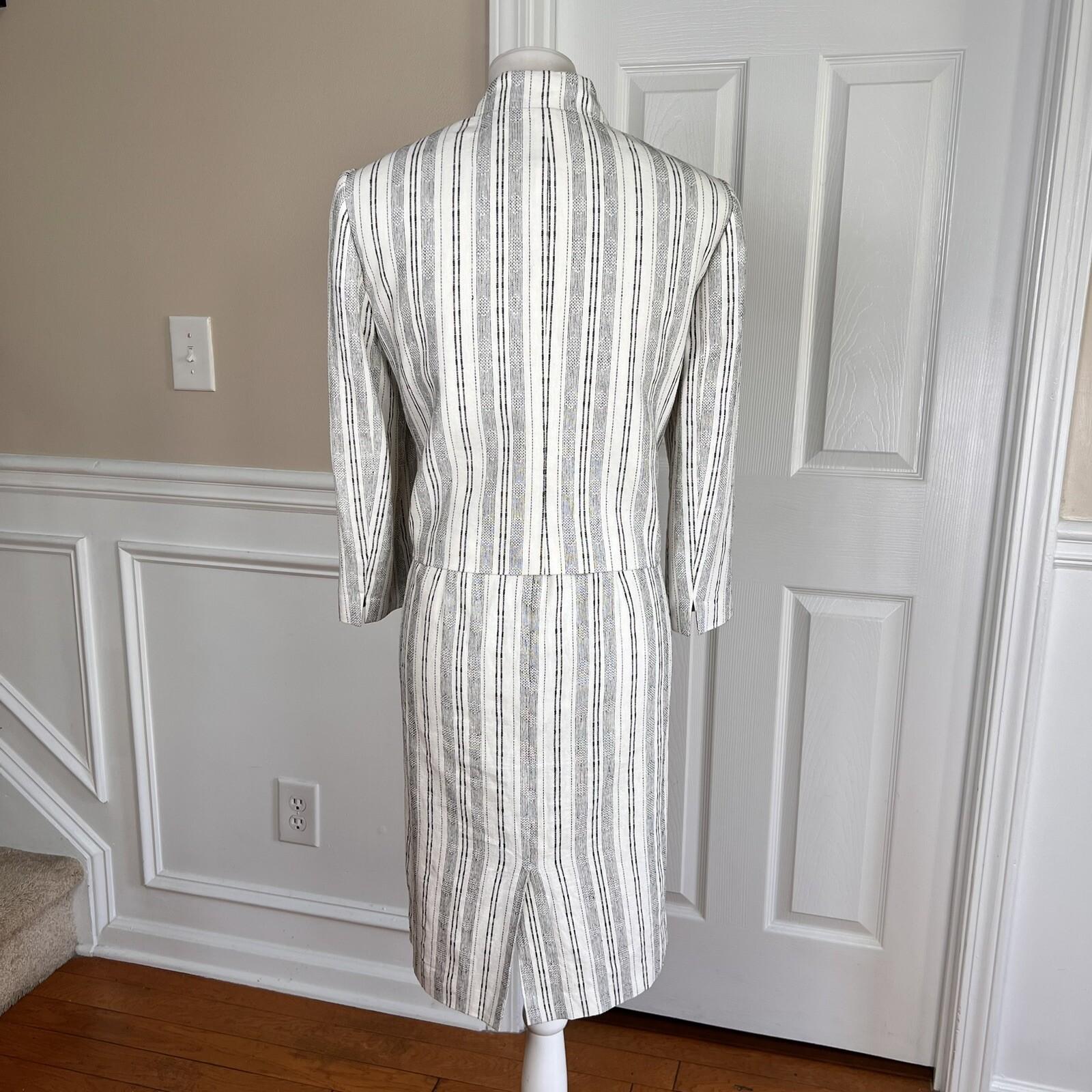 KASPER Women 2PC Off White Black Linen Viscose Belted Dress Suit Size 8